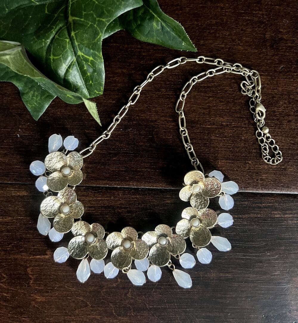 Park Lane Magnolia flower beaded gold necklace